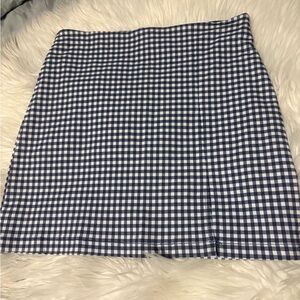 Navy Blue Gingham Pencil Skirt
